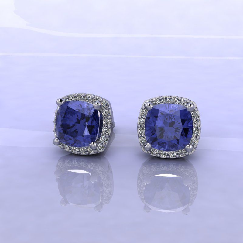 earrings sapphire and diamond halo ring 3D print model_2