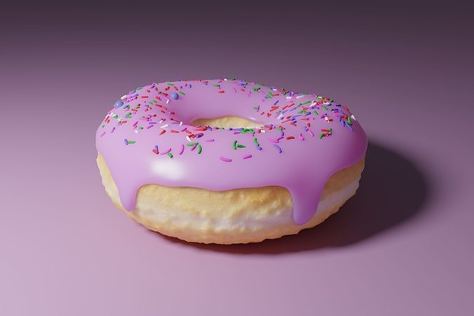 Realistic big glazed donut 3d model with pink glaze and sweet 3D model