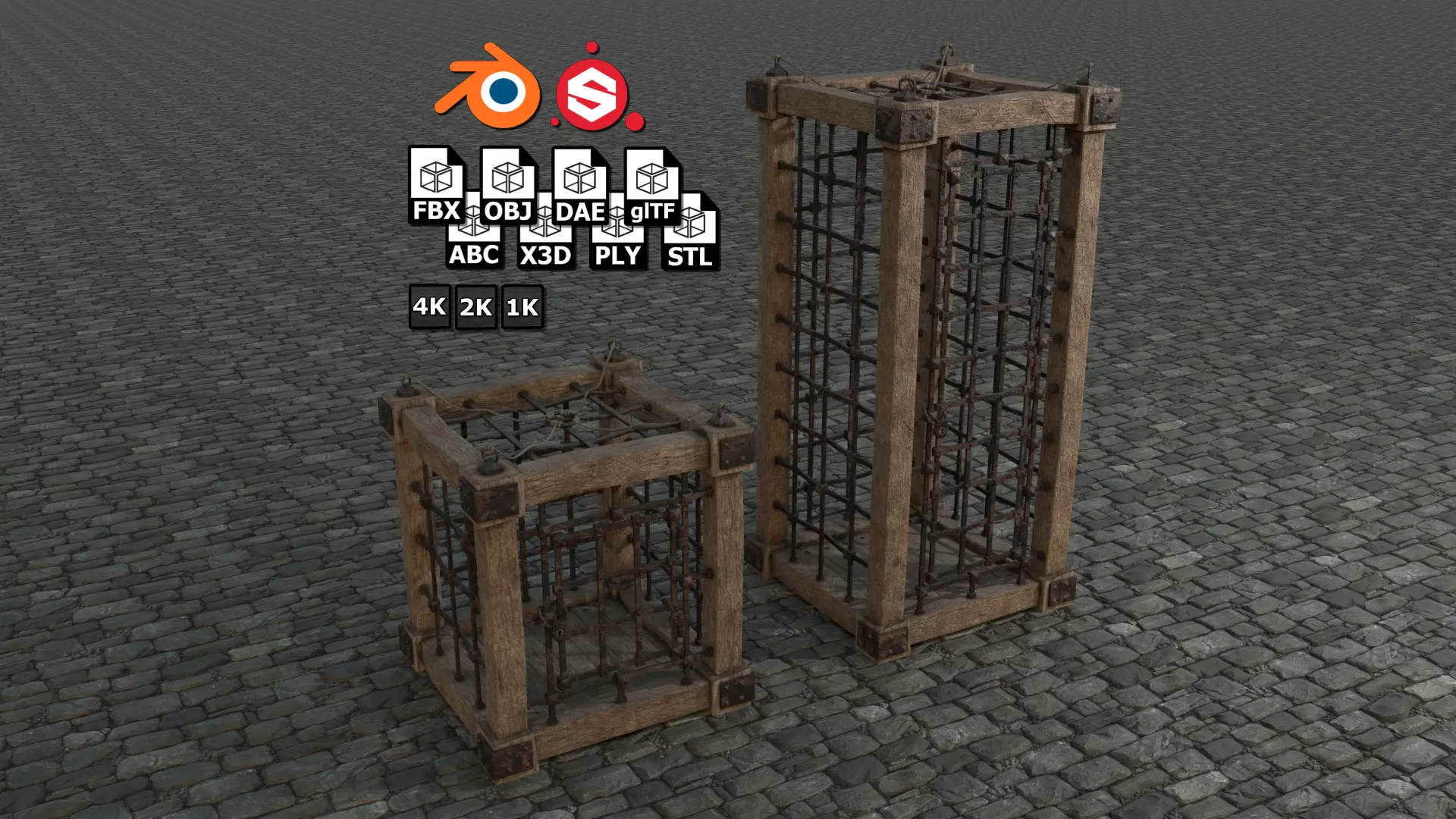 Medieval Cages 1 low-poly PBR  Low-poly 3D model_0