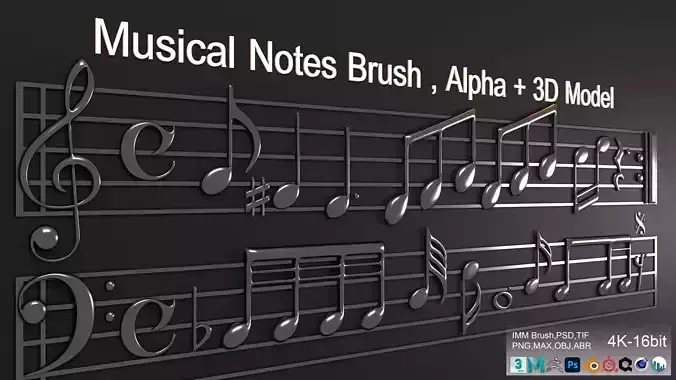 Musical Notes Brush   Alpha and 3D Model 3D model
