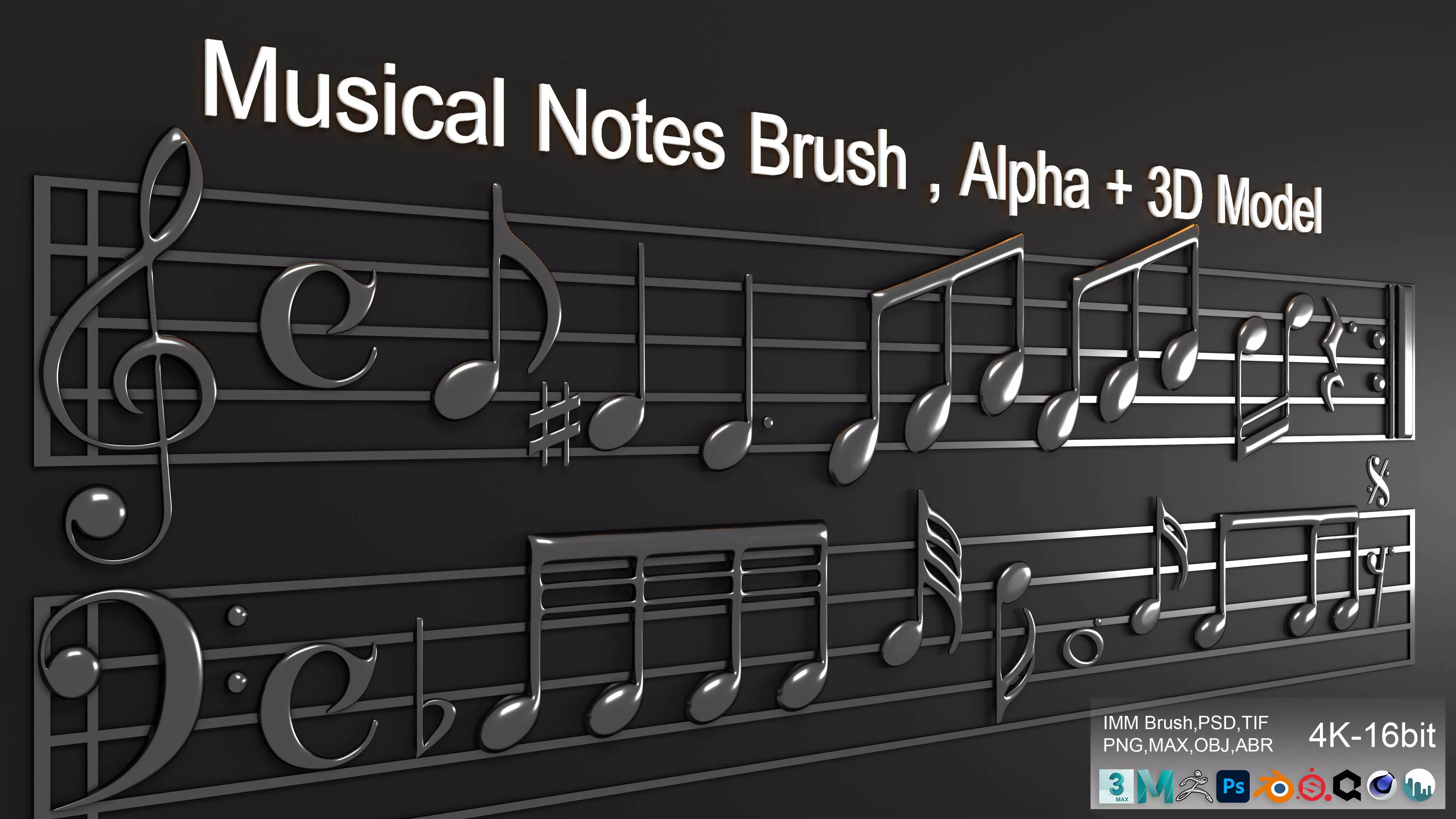 Musical Notes Brush   Alpha and 3D Model 3D model_0