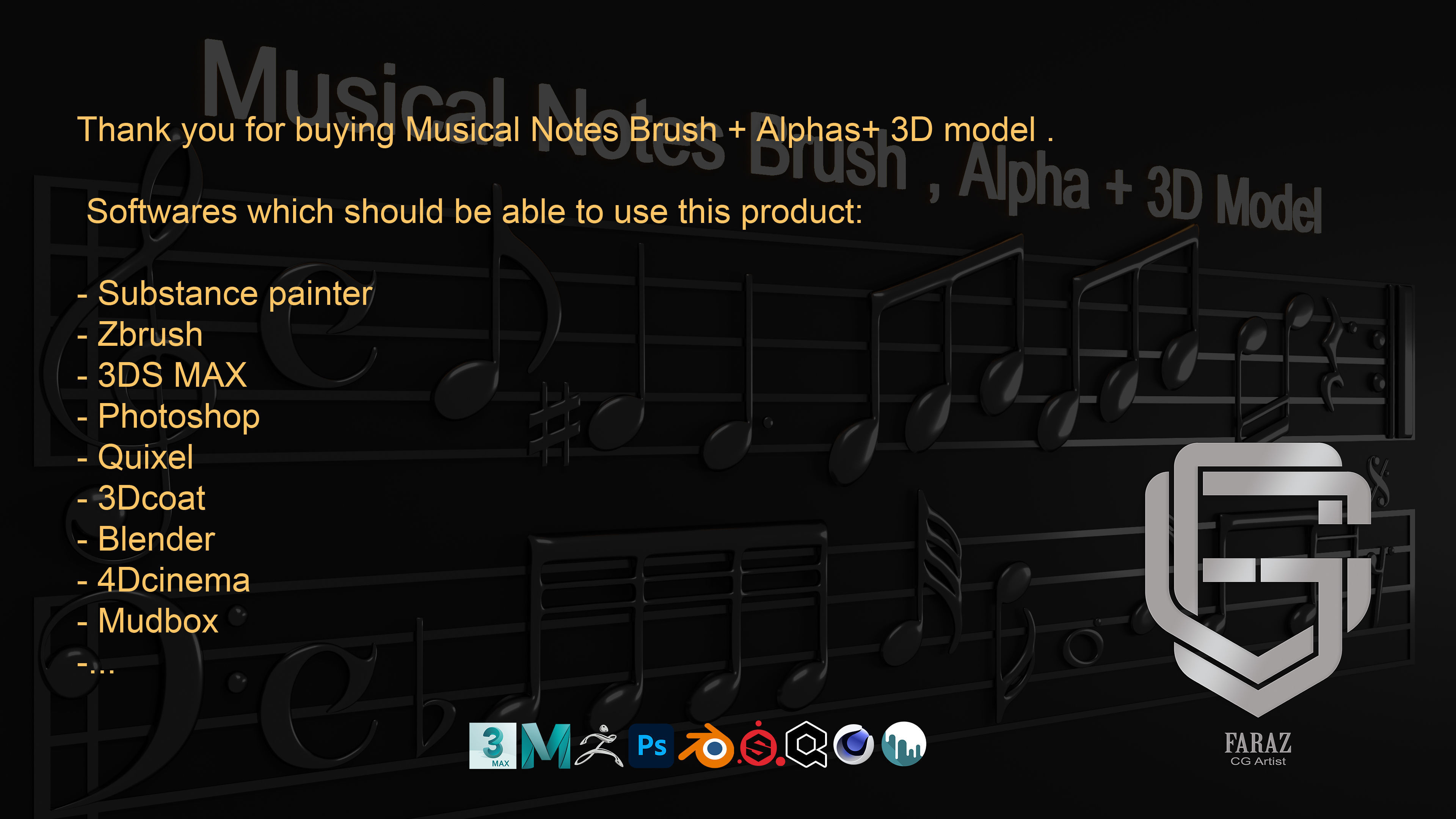 Musical Notes Brush   Alpha and 3D Model 3D model_2
