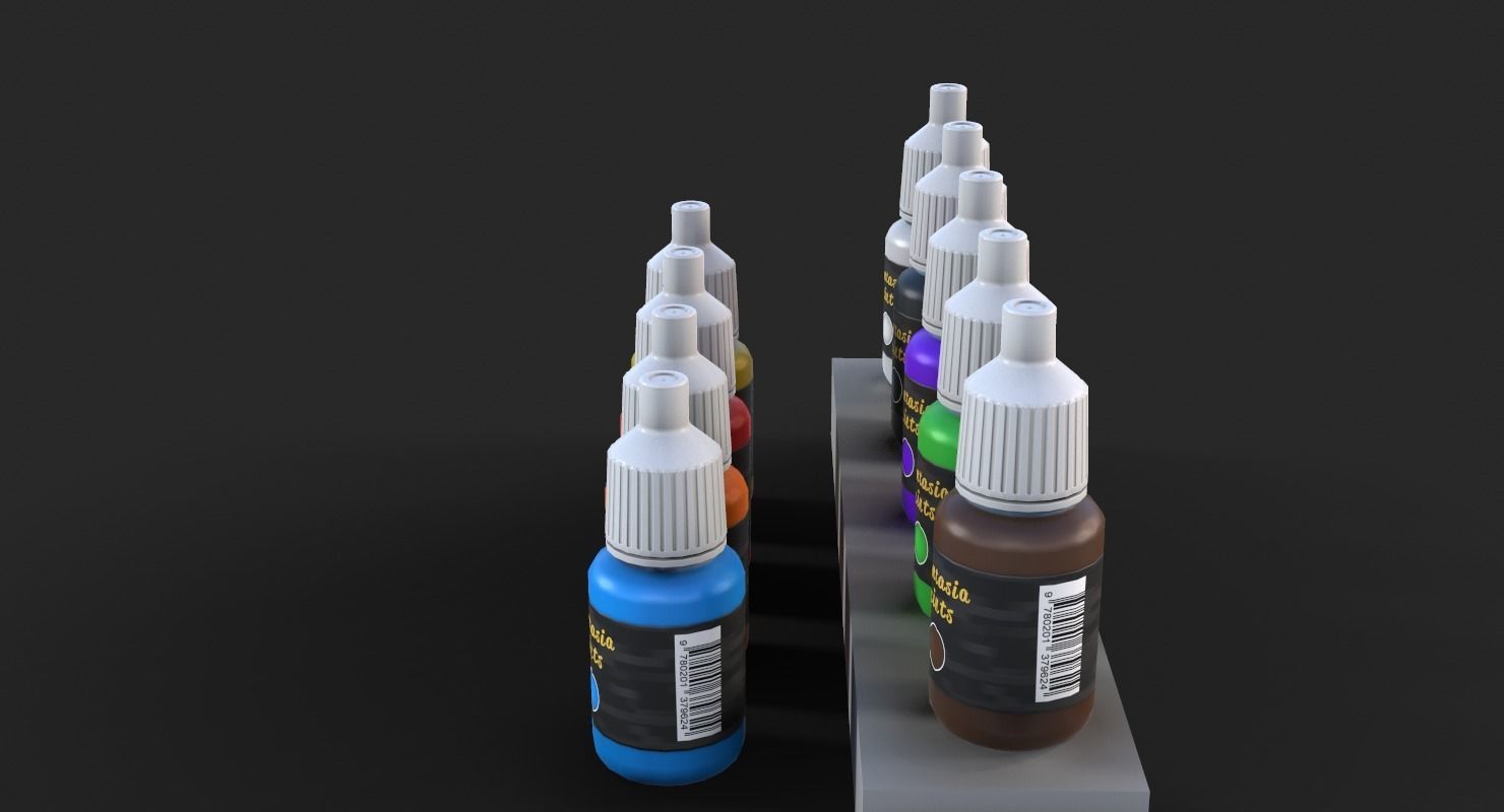 Miniature Art Figure Paint Bottle Dropper set Low-poly 3D model_6