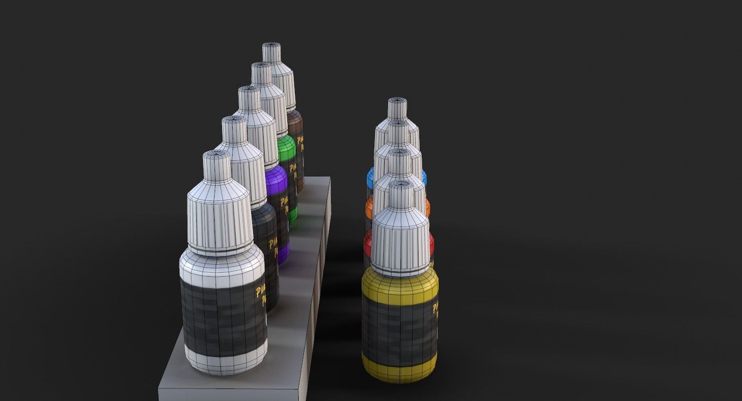Miniature Art Figure Paint Bottle Dropper set Low-poly 3D model_10