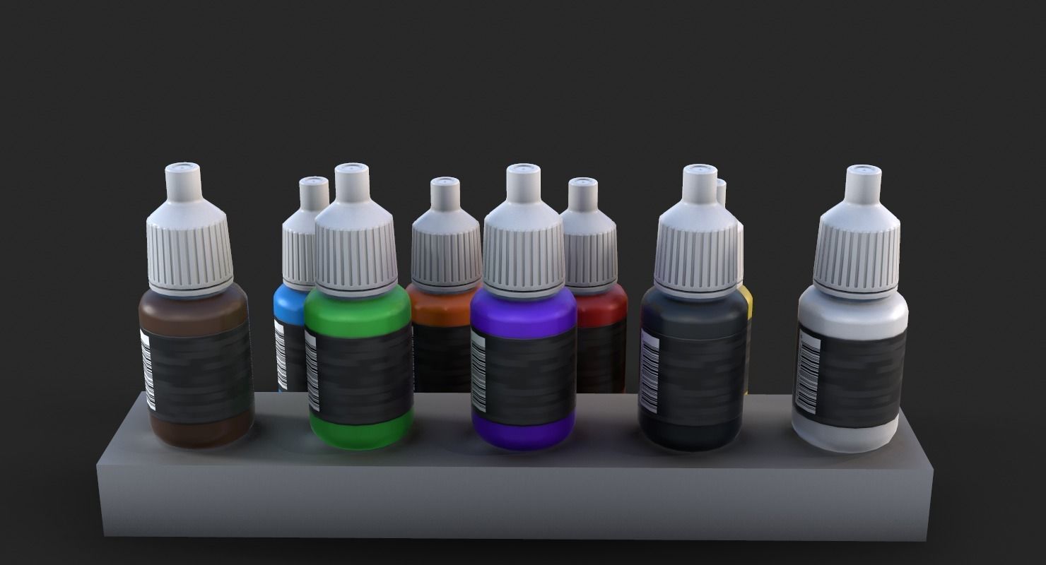 Miniature Art Figure Paint Bottle Dropper set Low-poly 3D model_4