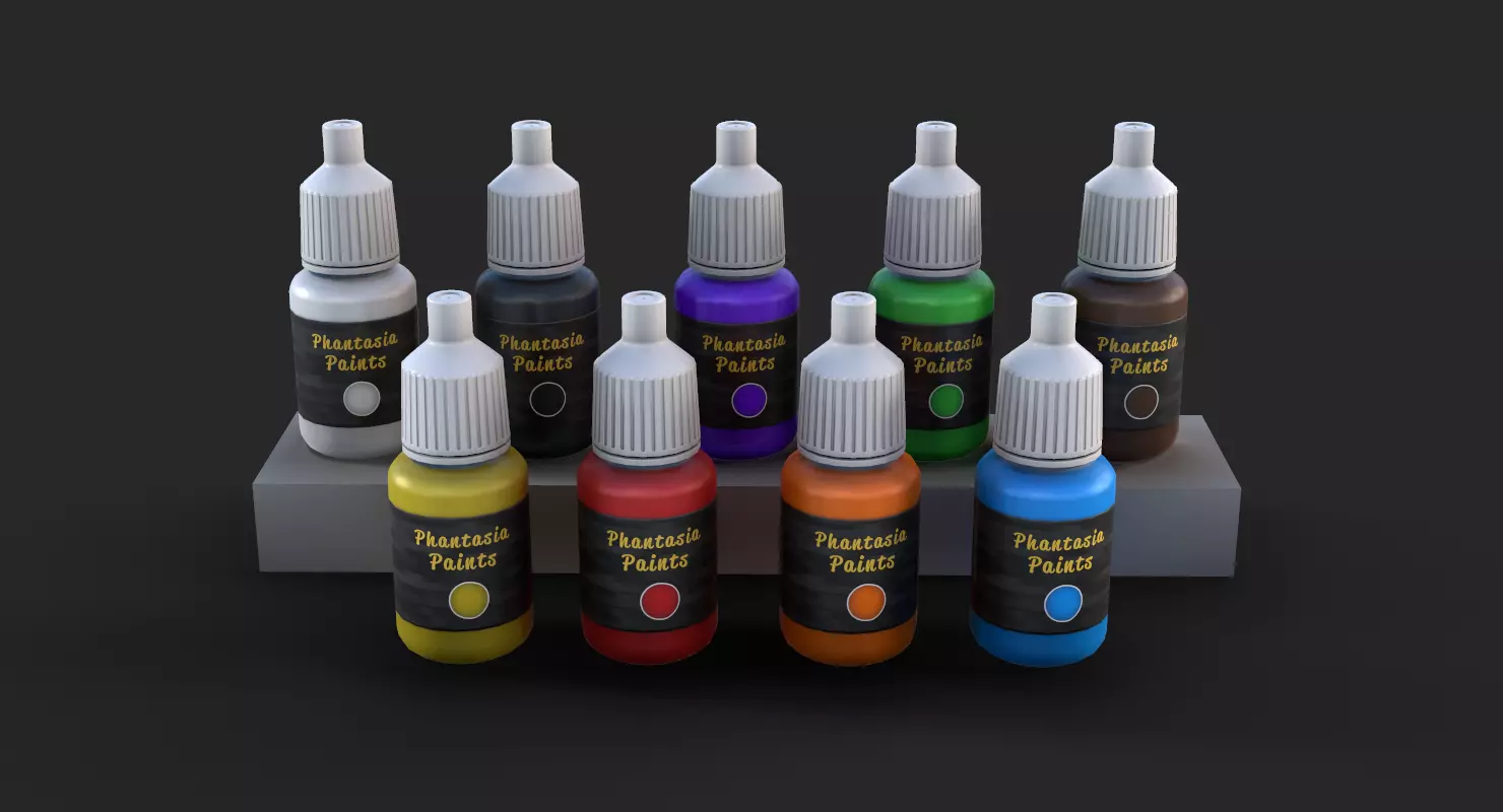 Miniature Art Figure Paint Bottle Dropper set Low-poly 3D model_0