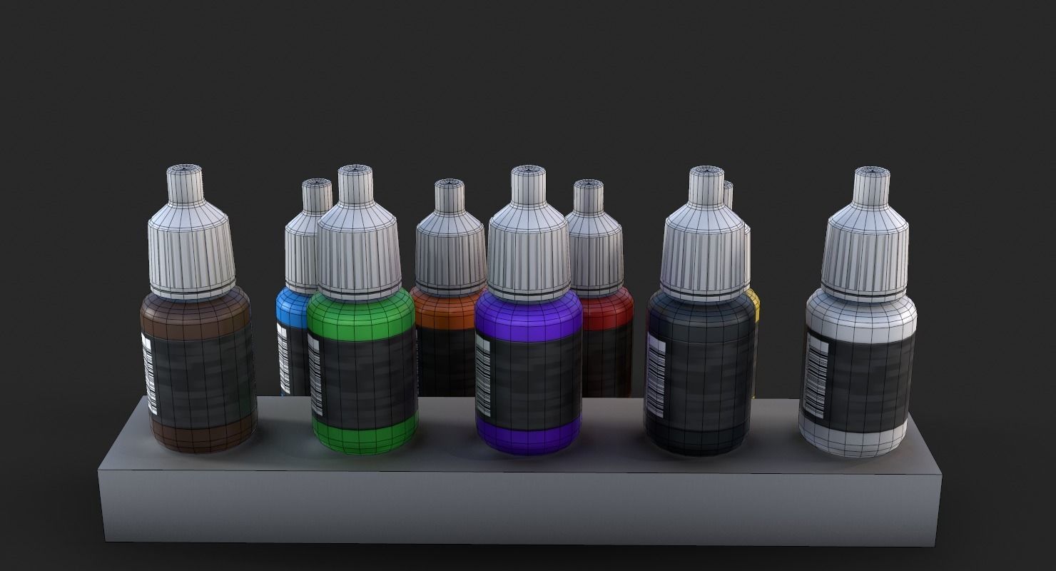 Miniature Art Figure Paint Bottle Dropper set Low-poly 3D model_12