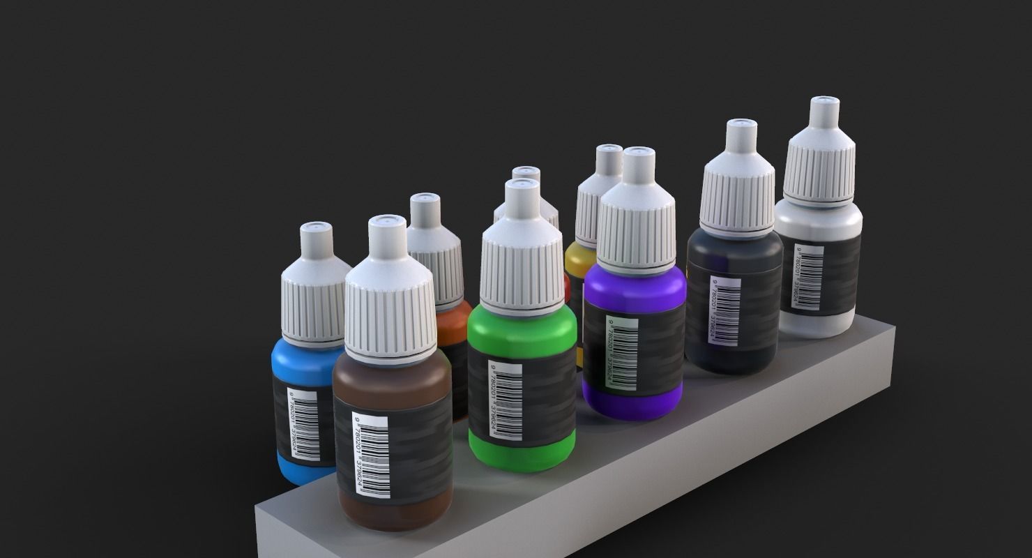 Miniature Art Figure Paint Bottle Dropper set Low-poly 3D model_5