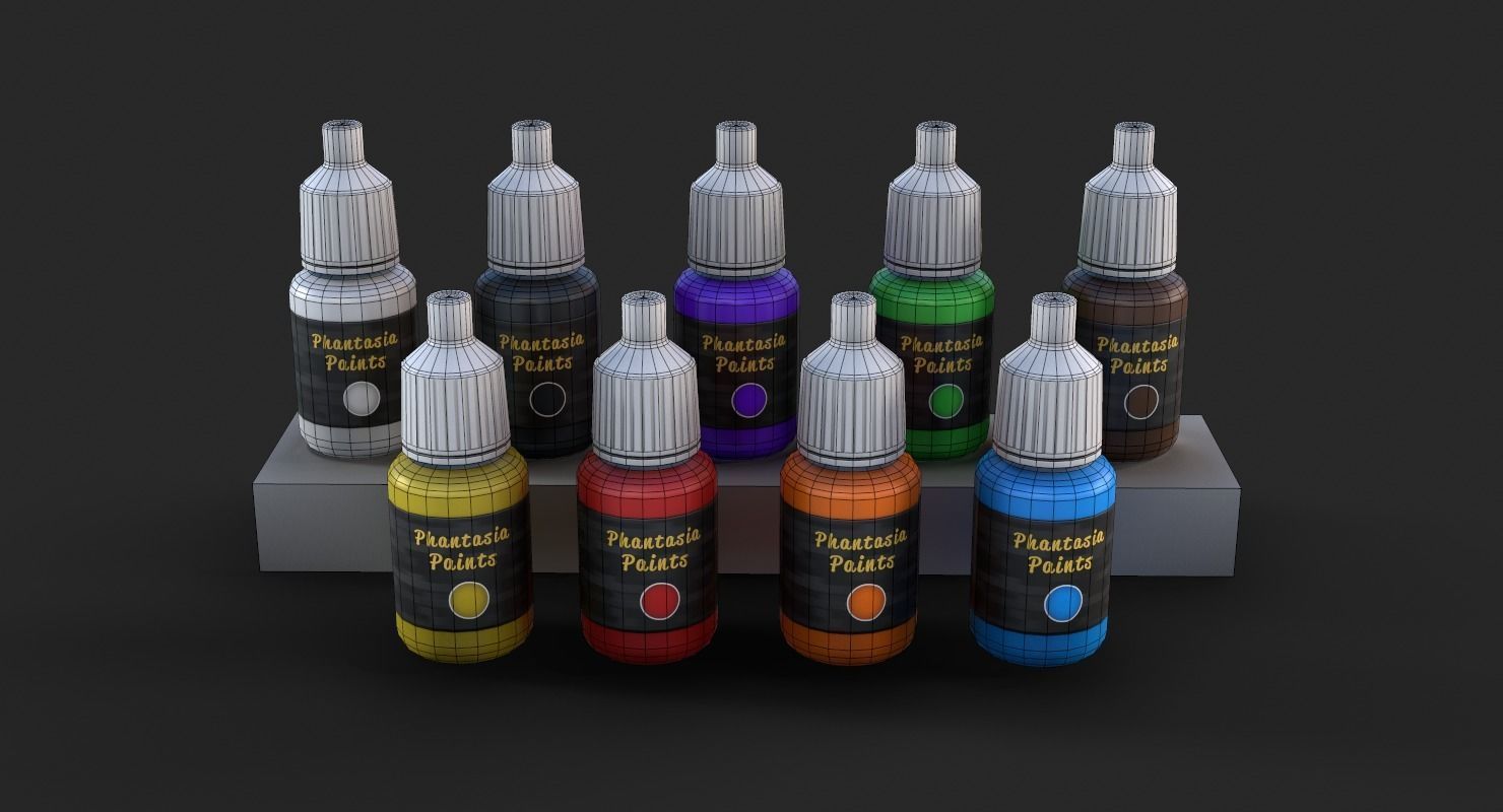 Miniature Art Figure Paint Bottle Dropper set Low-poly 3D model_8