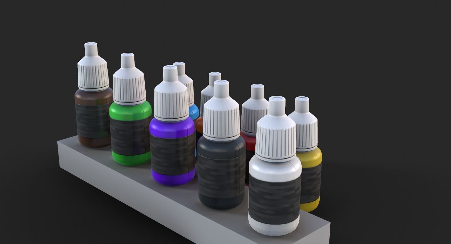 Miniature Art Figure Paint Bottle Dropper set Low-poly 3D model_3