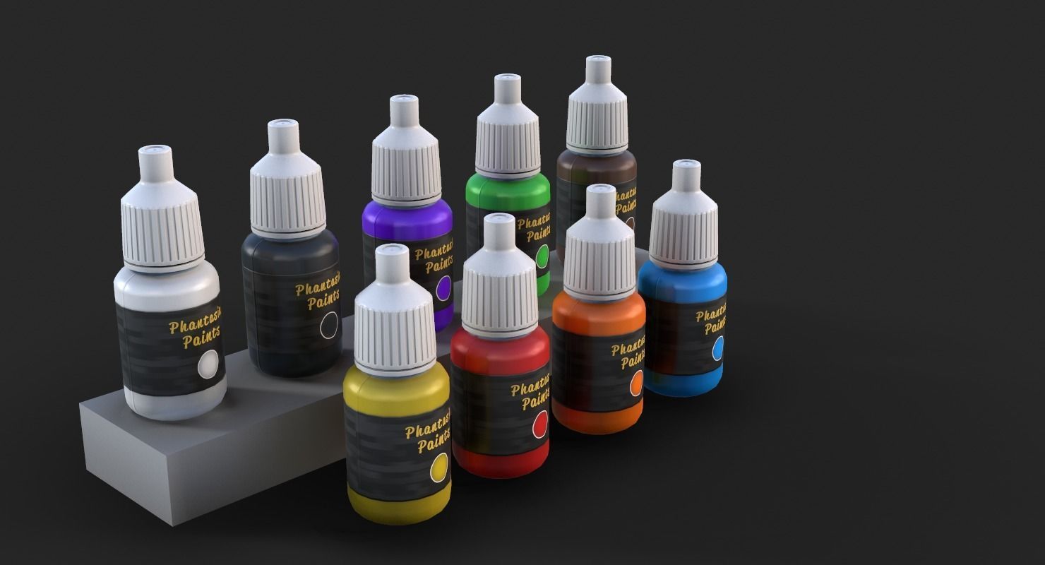 Miniature Art Figure Paint Bottle Dropper set Low-poly 3D model_1