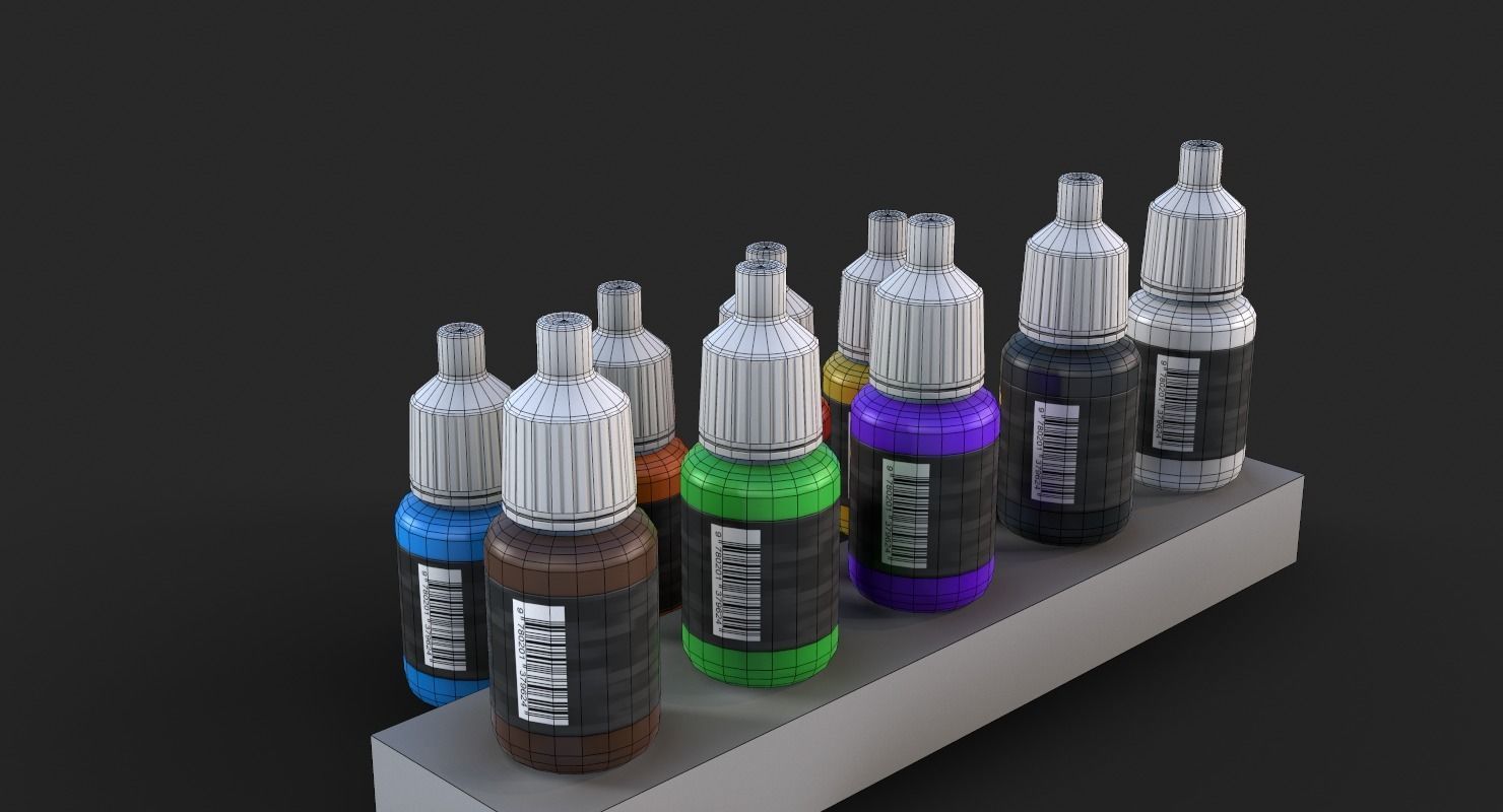 Miniature Art Figure Paint Bottle Dropper set Low-poly 3D model_13