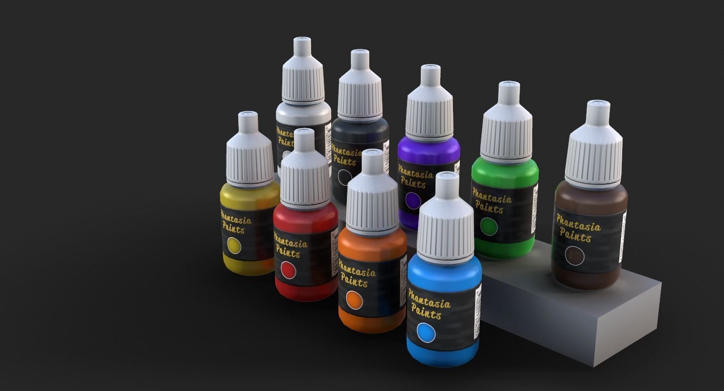 Miniature Art Figure Paint Bottle Dropper set Low-poly 3D model_7