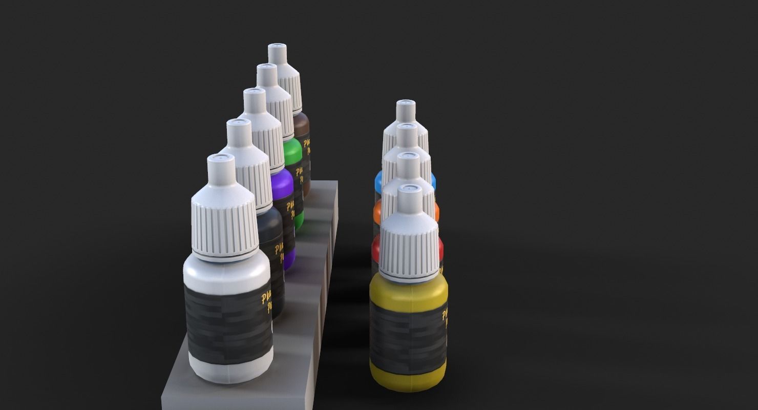 Miniature Art Figure Paint Bottle Dropper set Low-poly 3D model_2