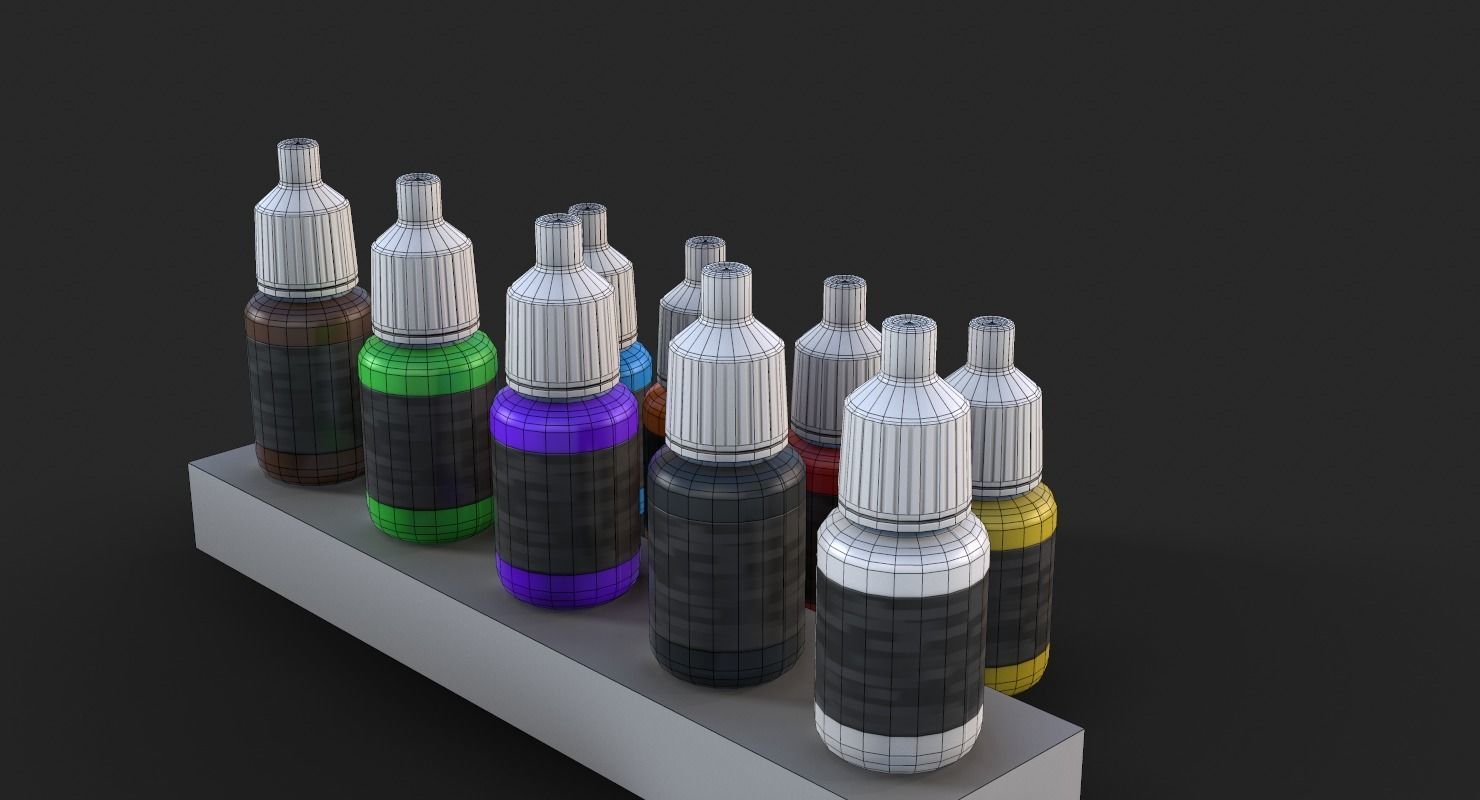 Miniature Art Figure Paint Bottle Dropper set Low-poly 3D model_11