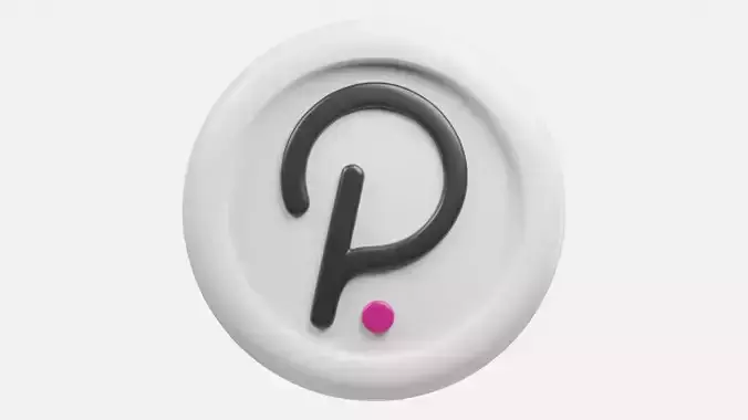 Polkadot or DOT Silver Crypto Coin model with cartoon style