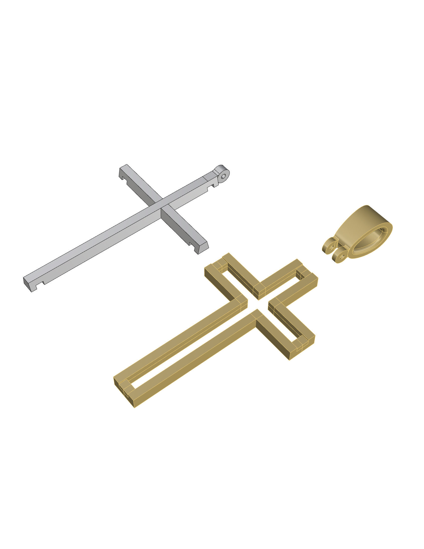 Cross gold pendant 3D print model_11
