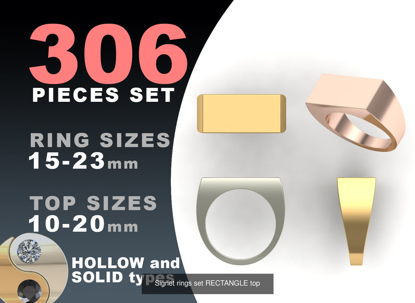 Signet rings set 10 shapes 3060 pieses MEGA pack 3D Model Collection_10
