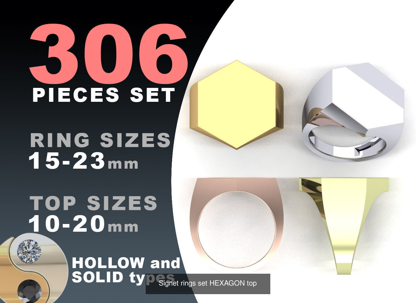 Signet rings set 10 shapes 3060 pieses MEGA pack 3D Model Collection_5