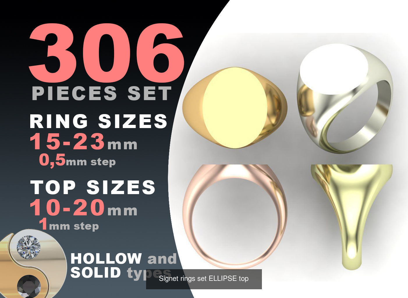 Signet rings set 10 shapes 3060 pieses MEGA pack 3D Model Collection_7
