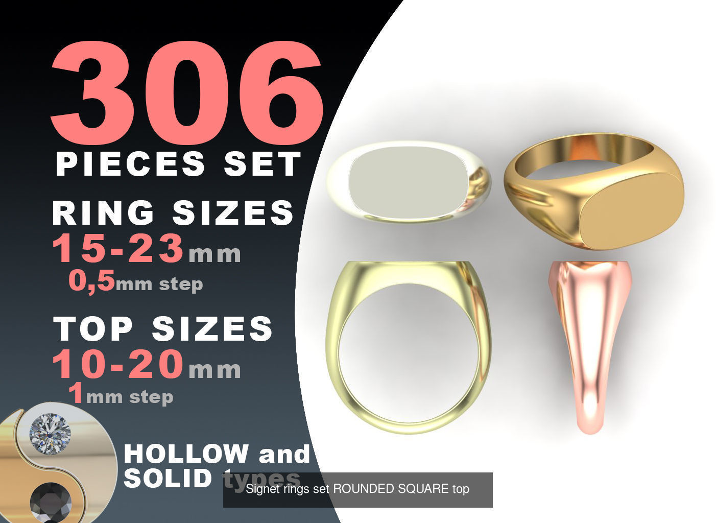 Signet rings set 10 shapes 3060 pieses MEGA pack 3D Model Collection_6