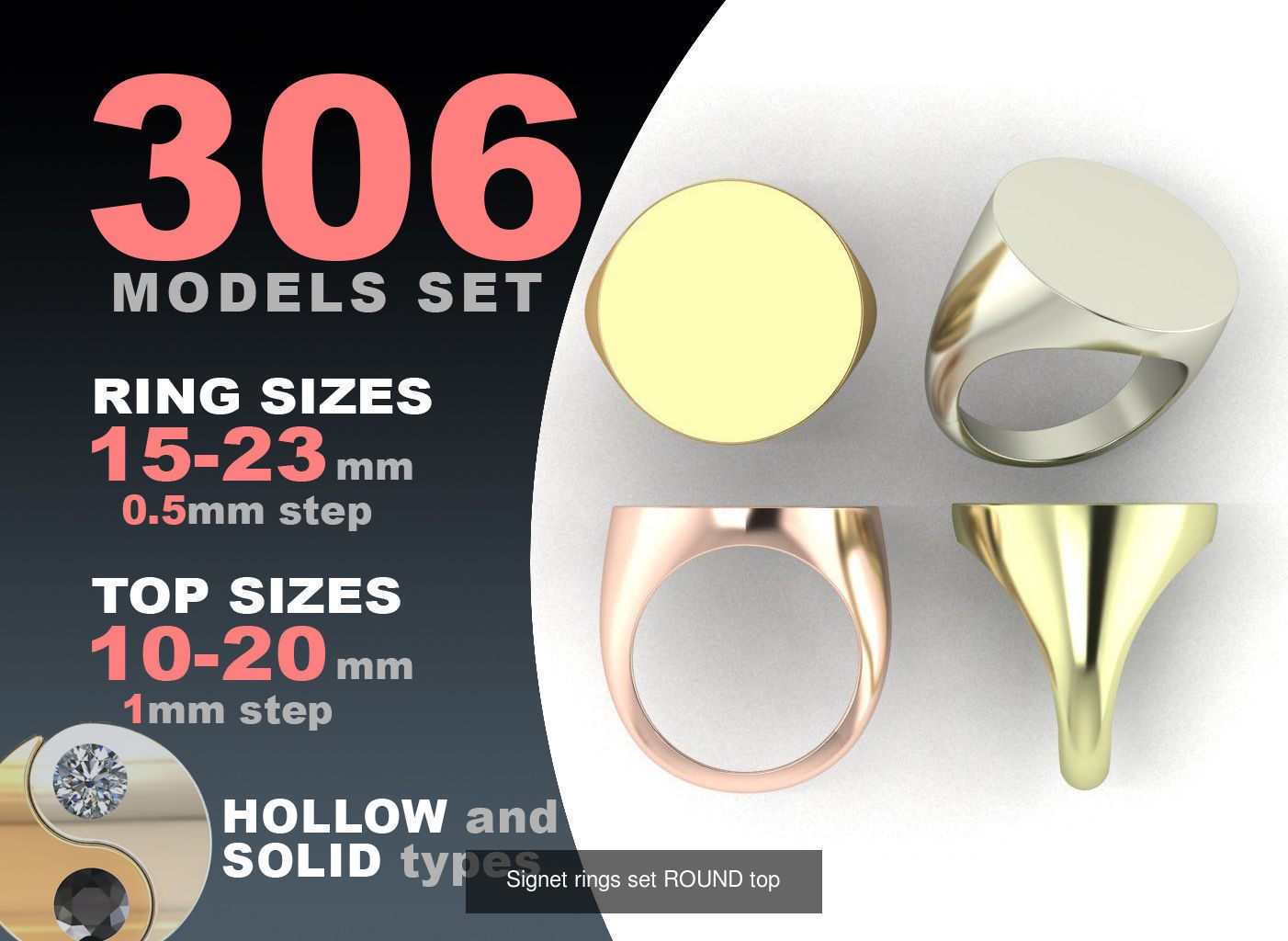 Signet rings set 10 shapes 3060 pieses MEGA pack 3D Model Collection_1