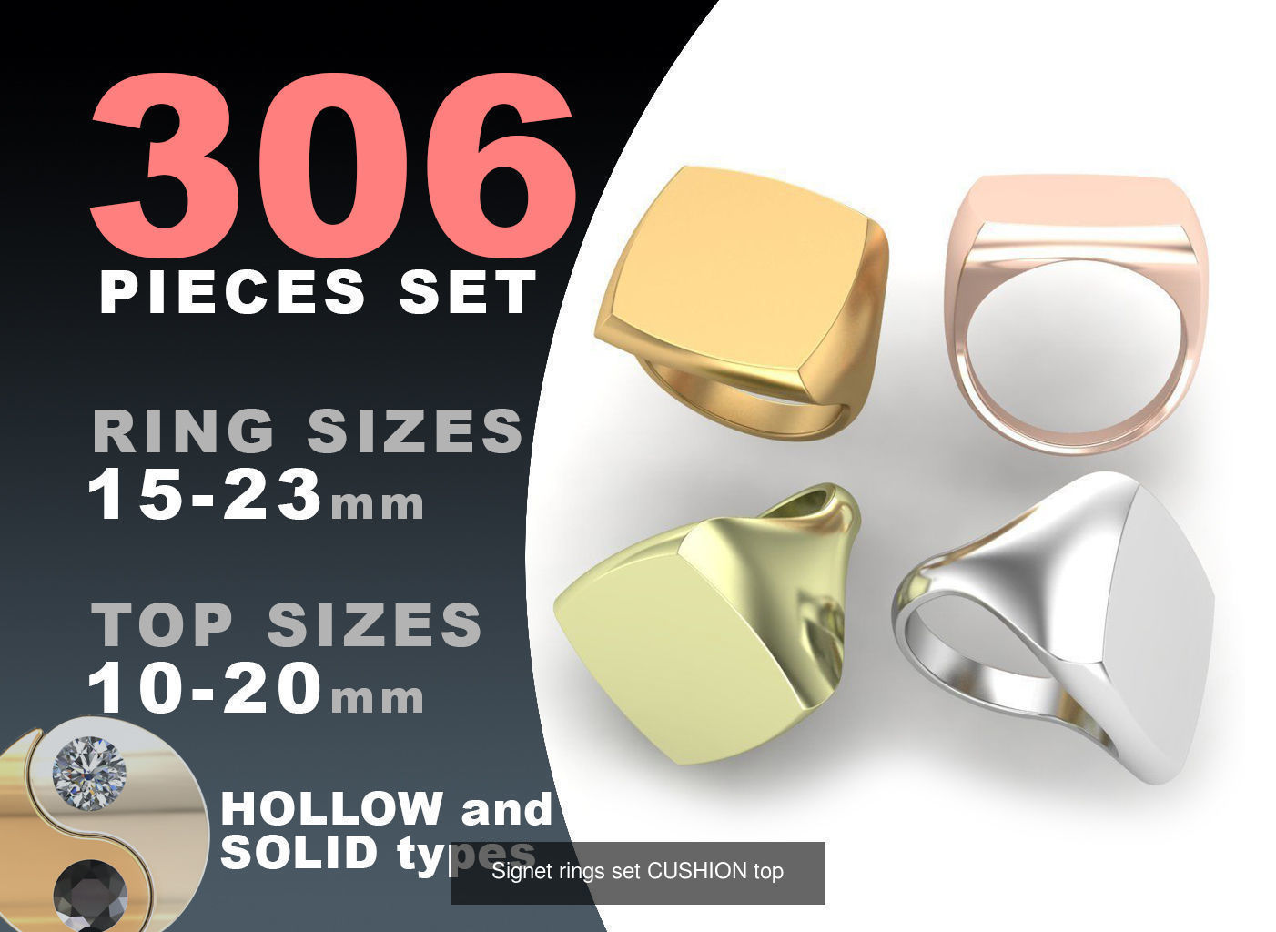 Signet rings set 10 shapes 3060 pieses MEGA pack 3D Model Collection_2