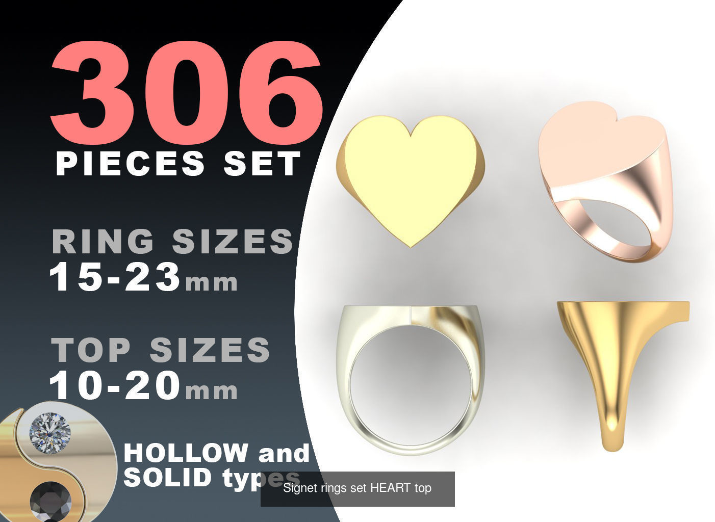 Signet rings set 10 shapes 3060 pieses MEGA pack 3D Model Collection_8