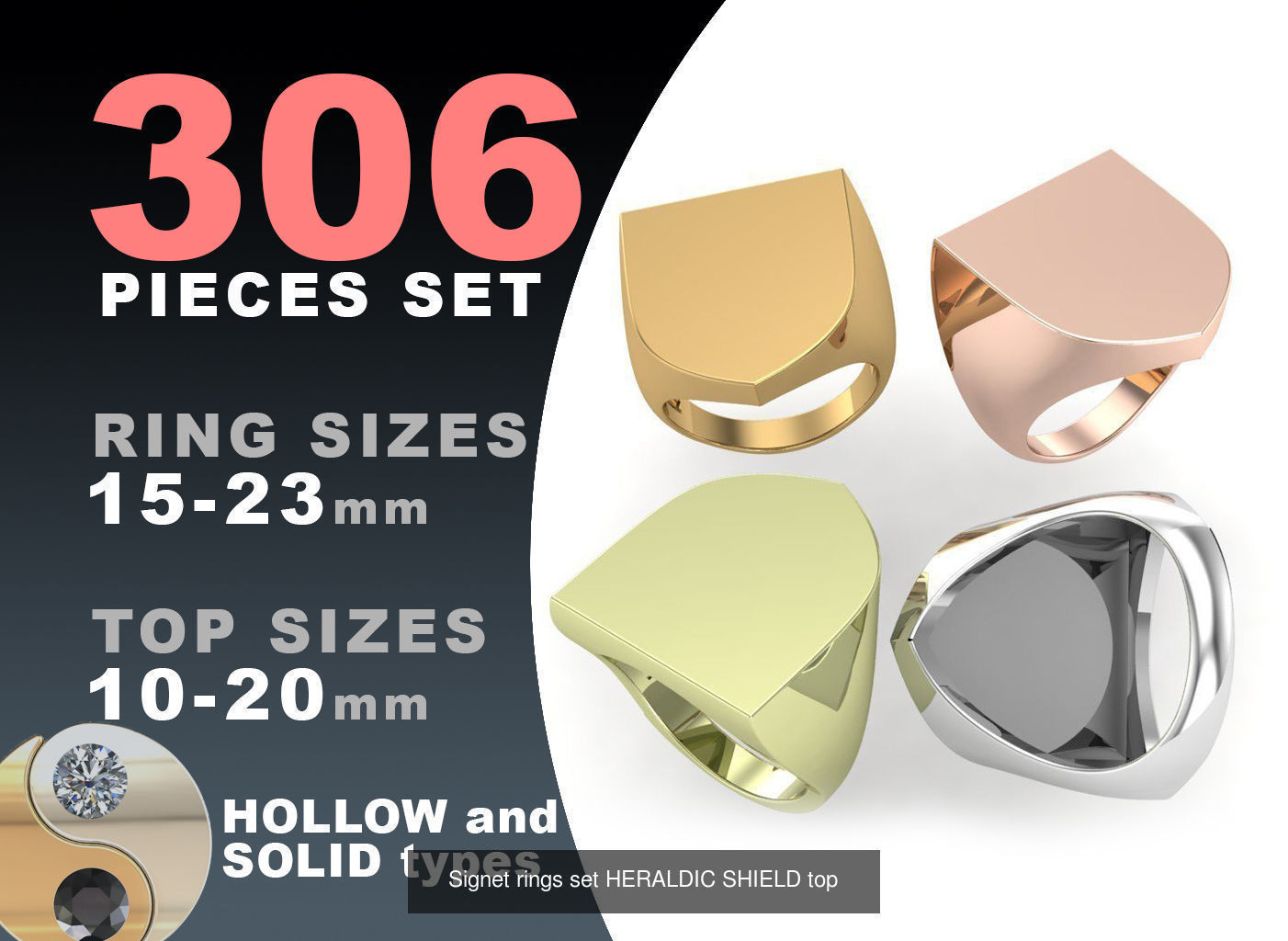 Signet rings set 10 shapes 3060 pieses MEGA pack 3D Model Collection_4