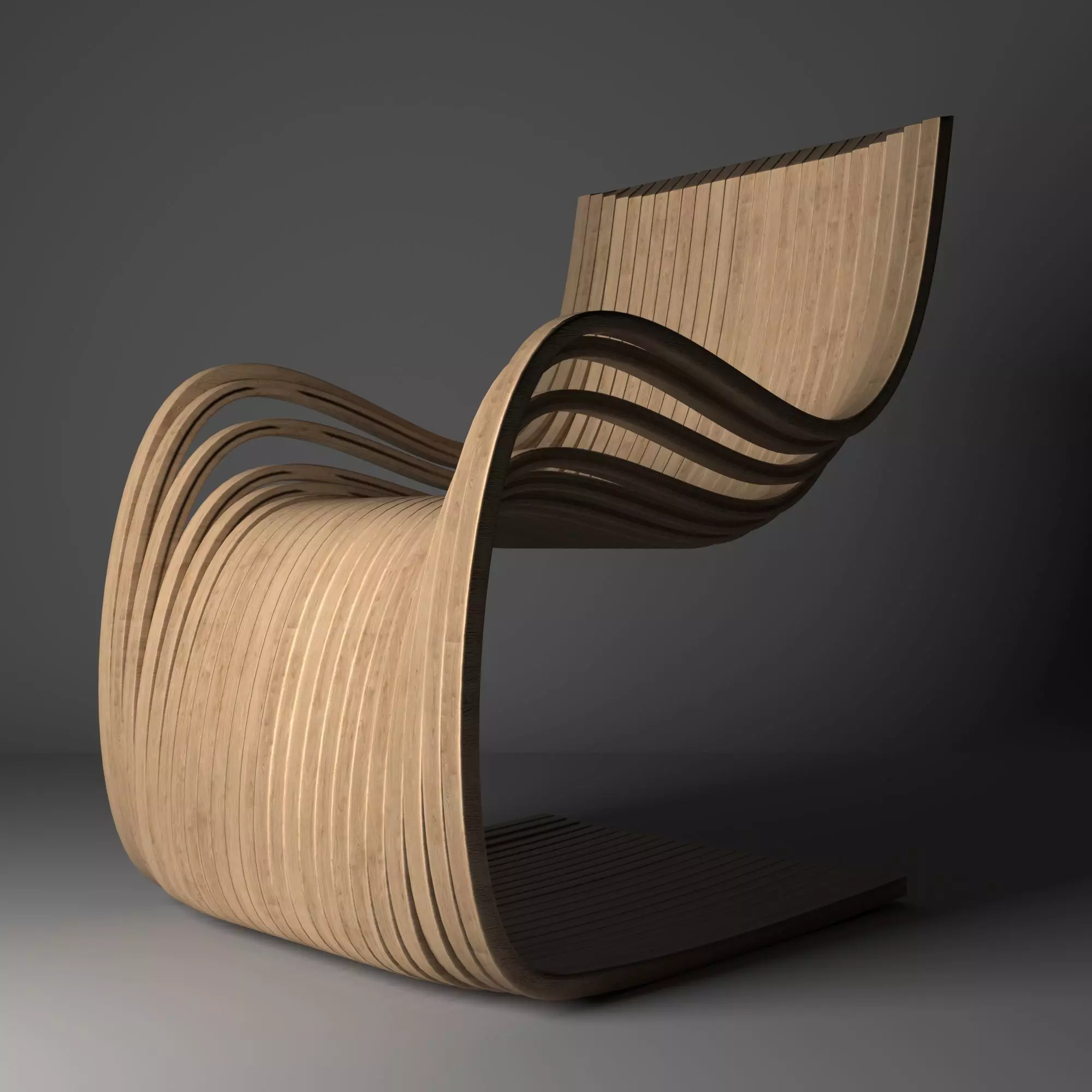 chair wooden with curved design 3D model_0
