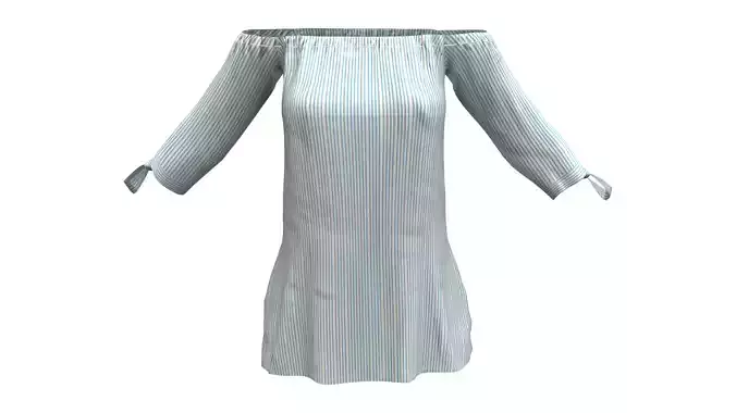 Off Shoulder Rolled Tied Sleeves Elastic Chest Striped Top Low-poly 3D model