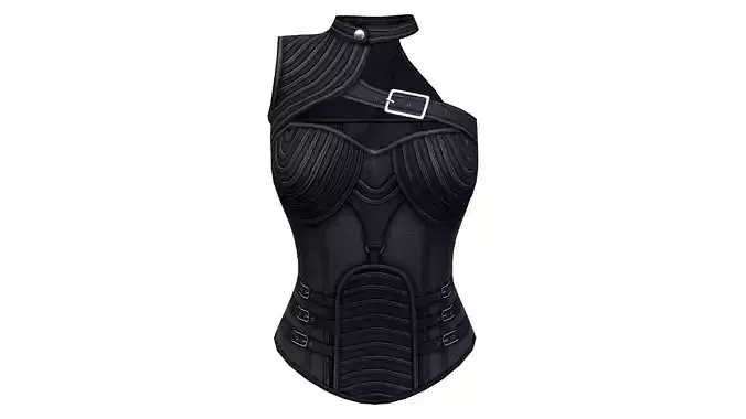 Black Leather Steel Boned Steampunk One Shoulder Corset Low-poly 3D model