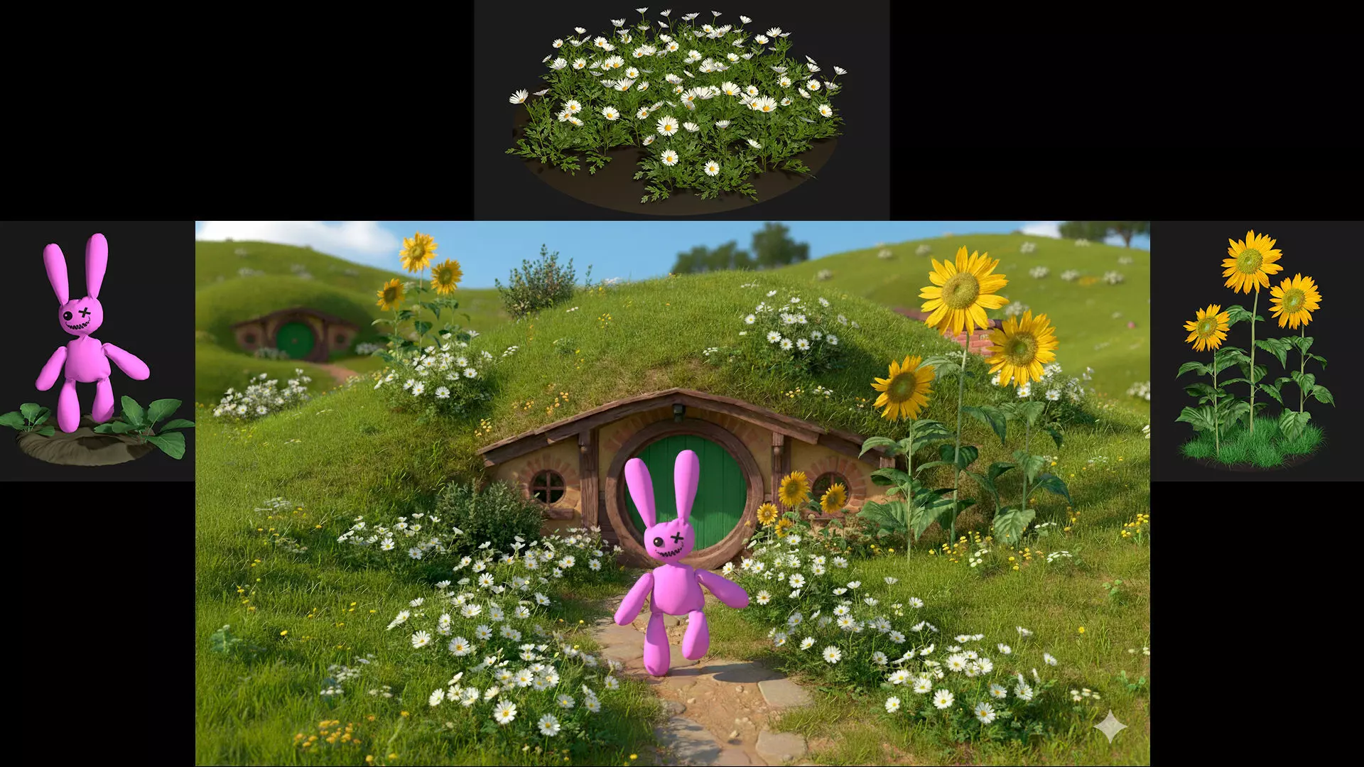 Three sunflowers 3D model_8