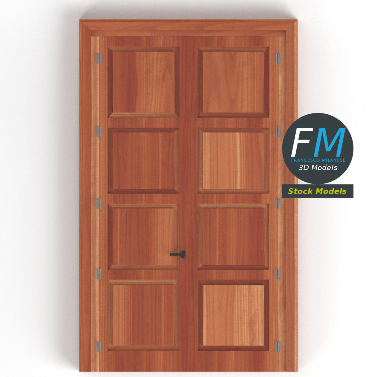 Tall wooden door 3D model_6