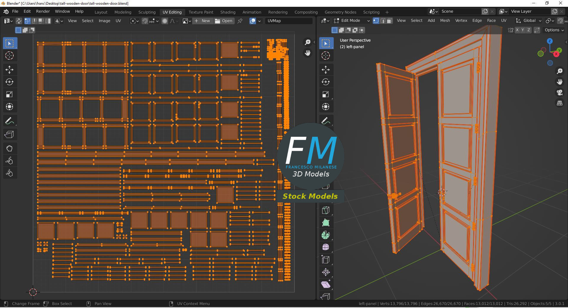 Tall wooden door 3D model_10