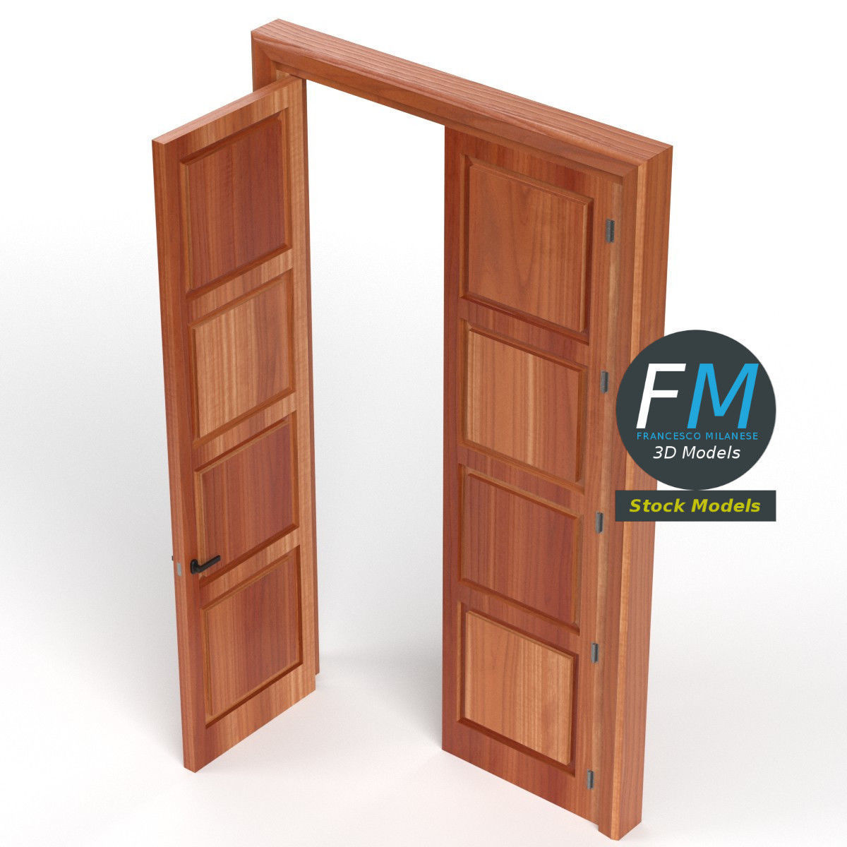 Tall wooden door 3D model_2