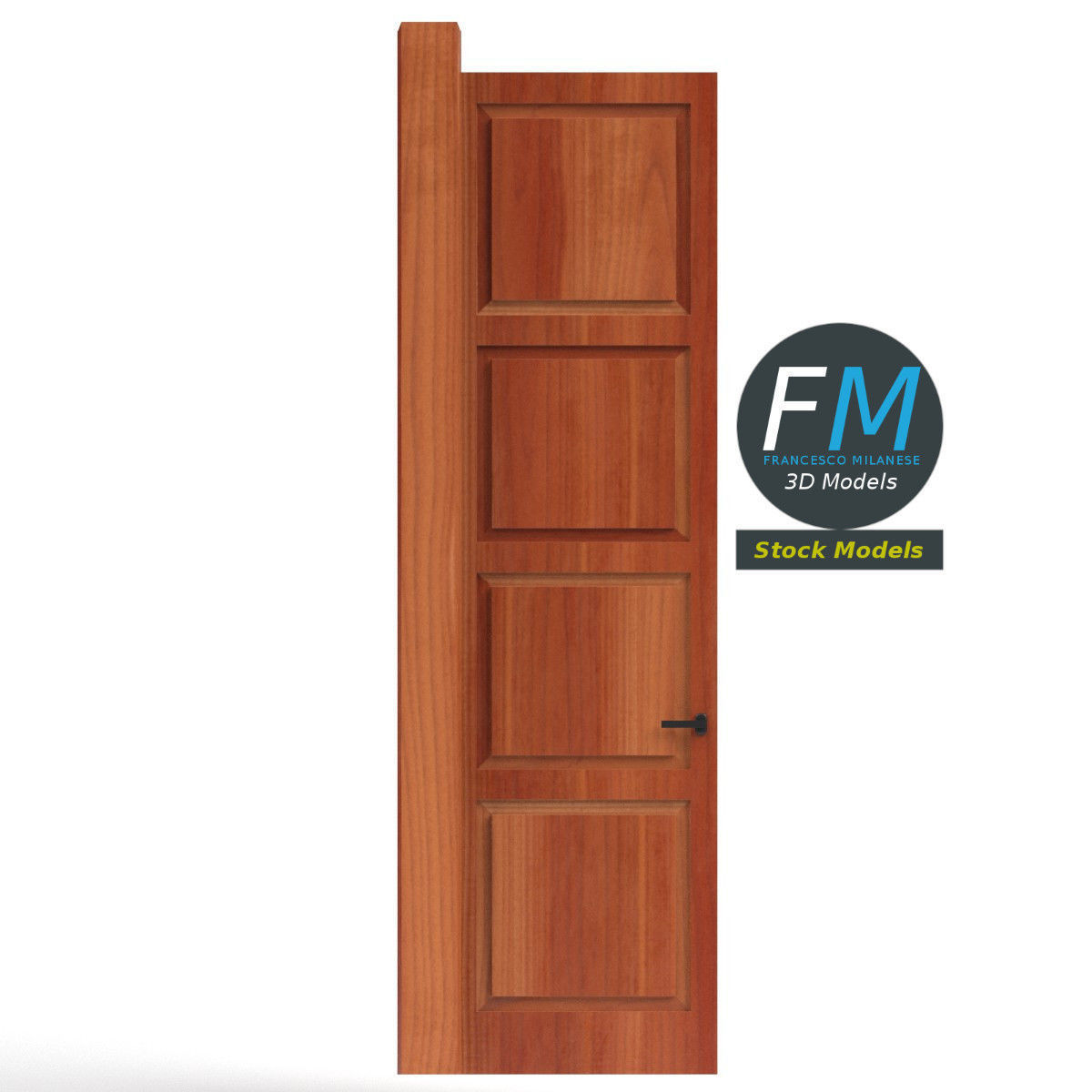 Tall wooden door 3D model_4