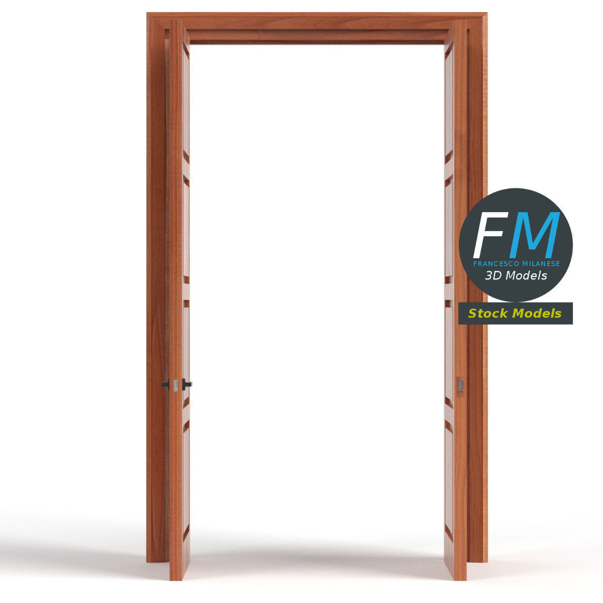 Tall wooden door 3D model_3