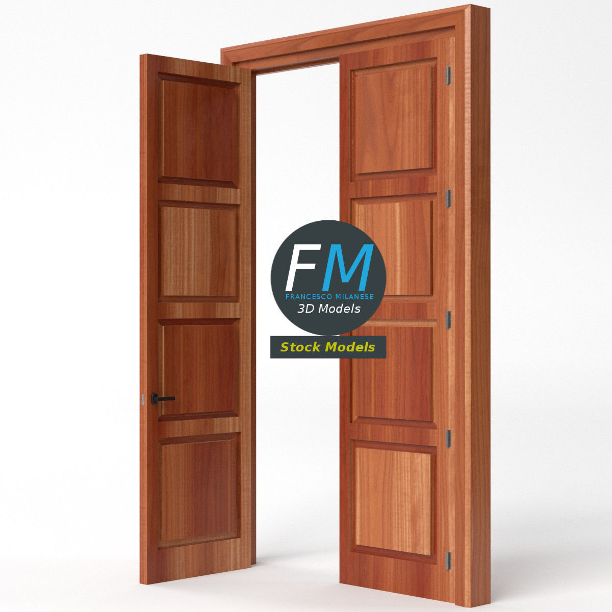 Tall wooden door 3D model_5