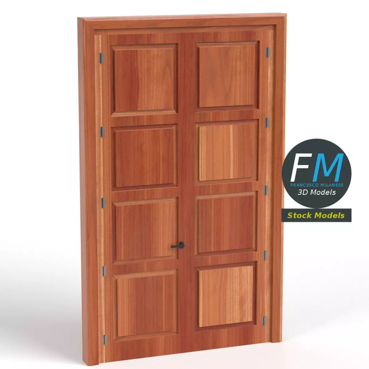 Tall wooden door 3D model_0