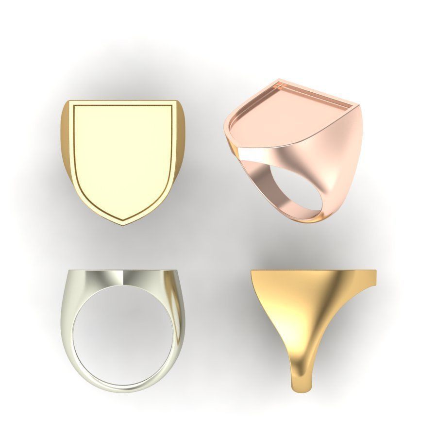 Signet rings set HERALDIC SHIELD top 3D print model_3