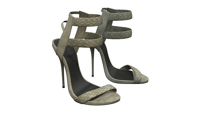 Braided Ankle Strap Peep-toe Heeled Sandals Low-poly 3D model
