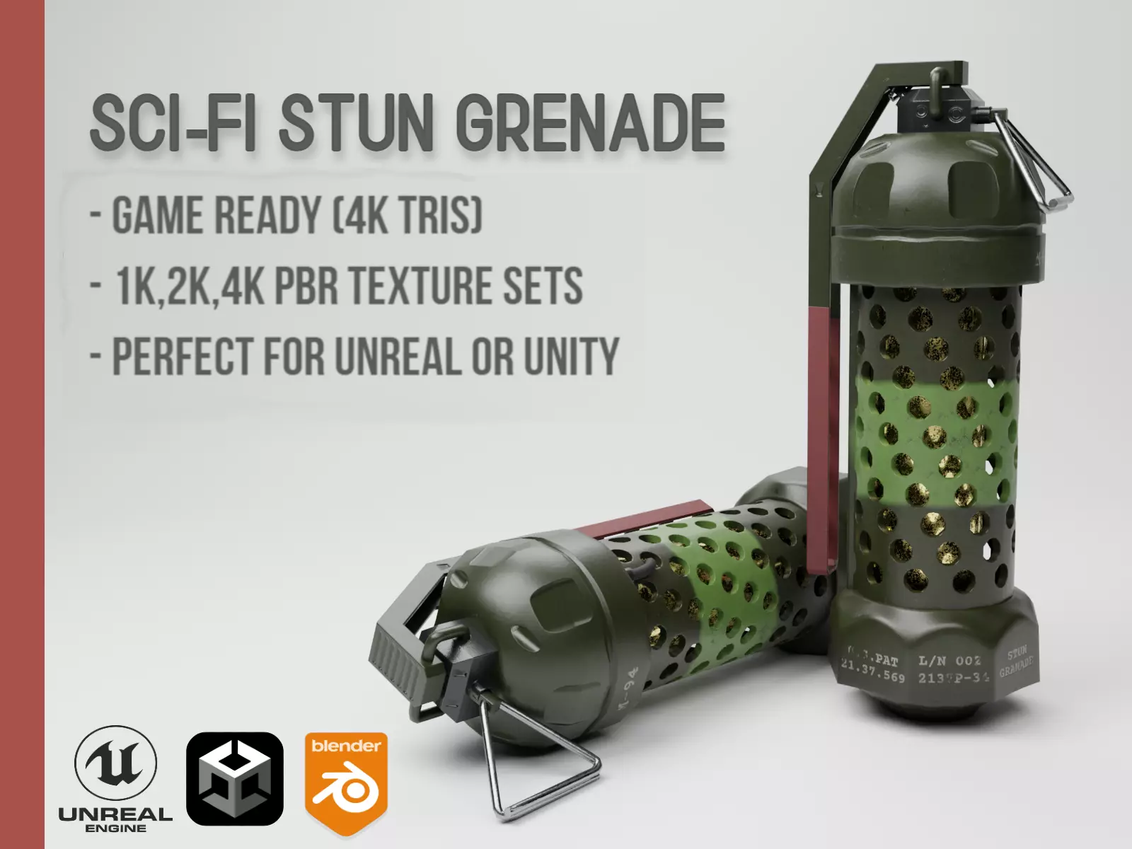 Scifi Futuristic Stun Grenade Game Ready Low-poly 3D model_0