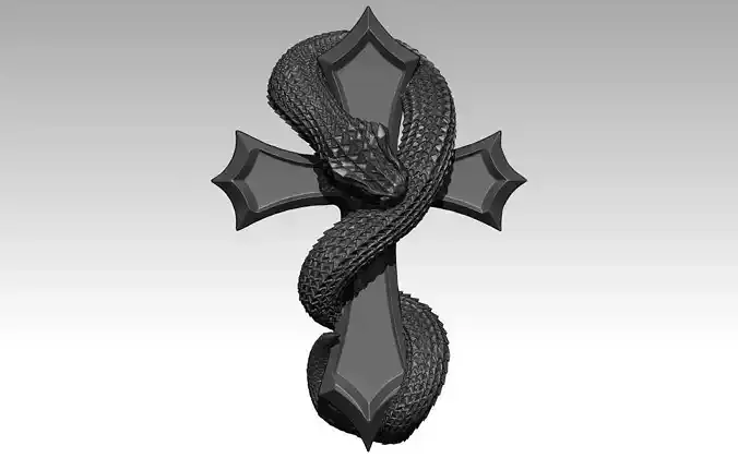 High detailed Ghotic Cross with Snake 3D print model