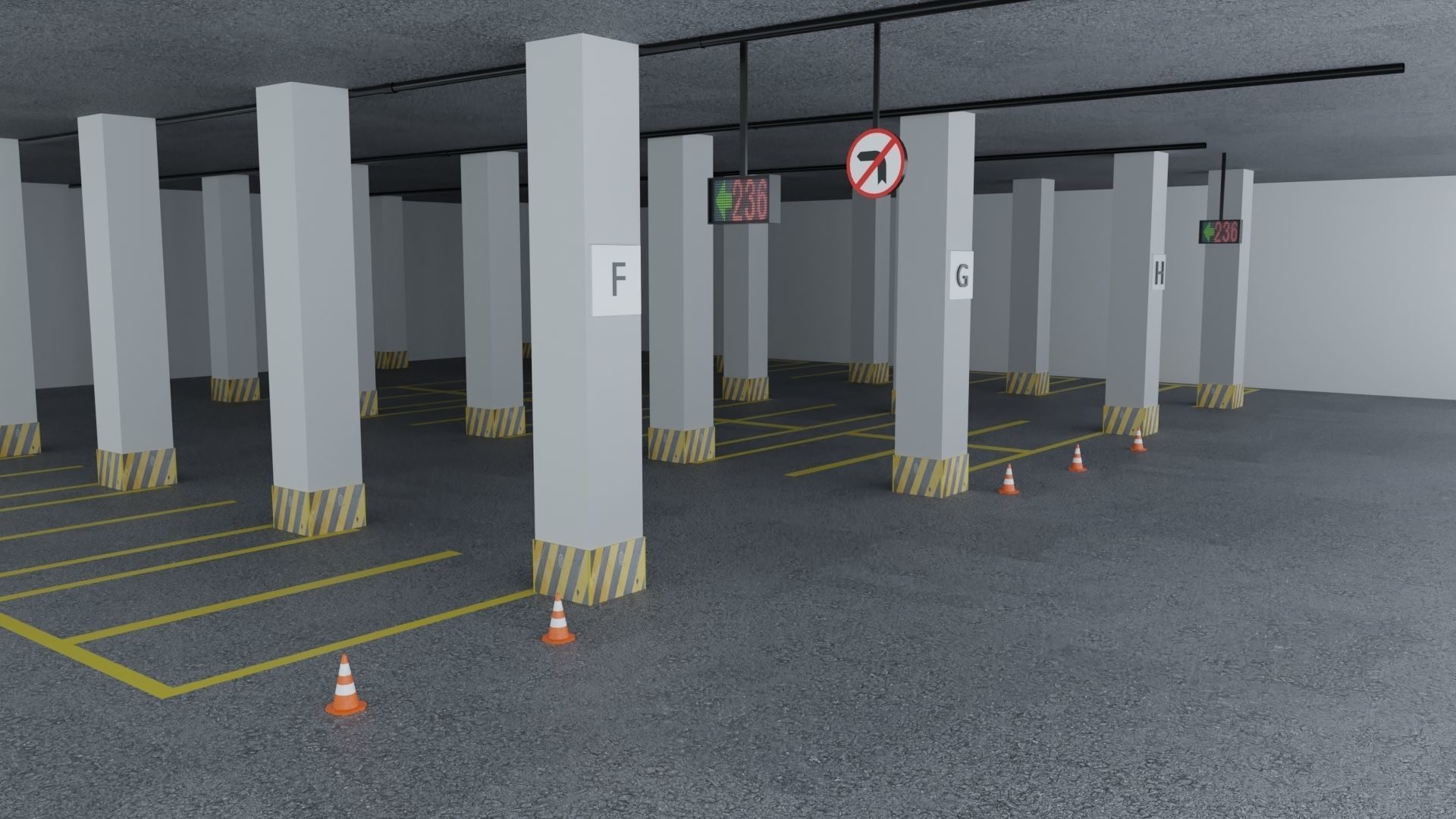 Closed Car Parking Area Low-poly 3D model_1