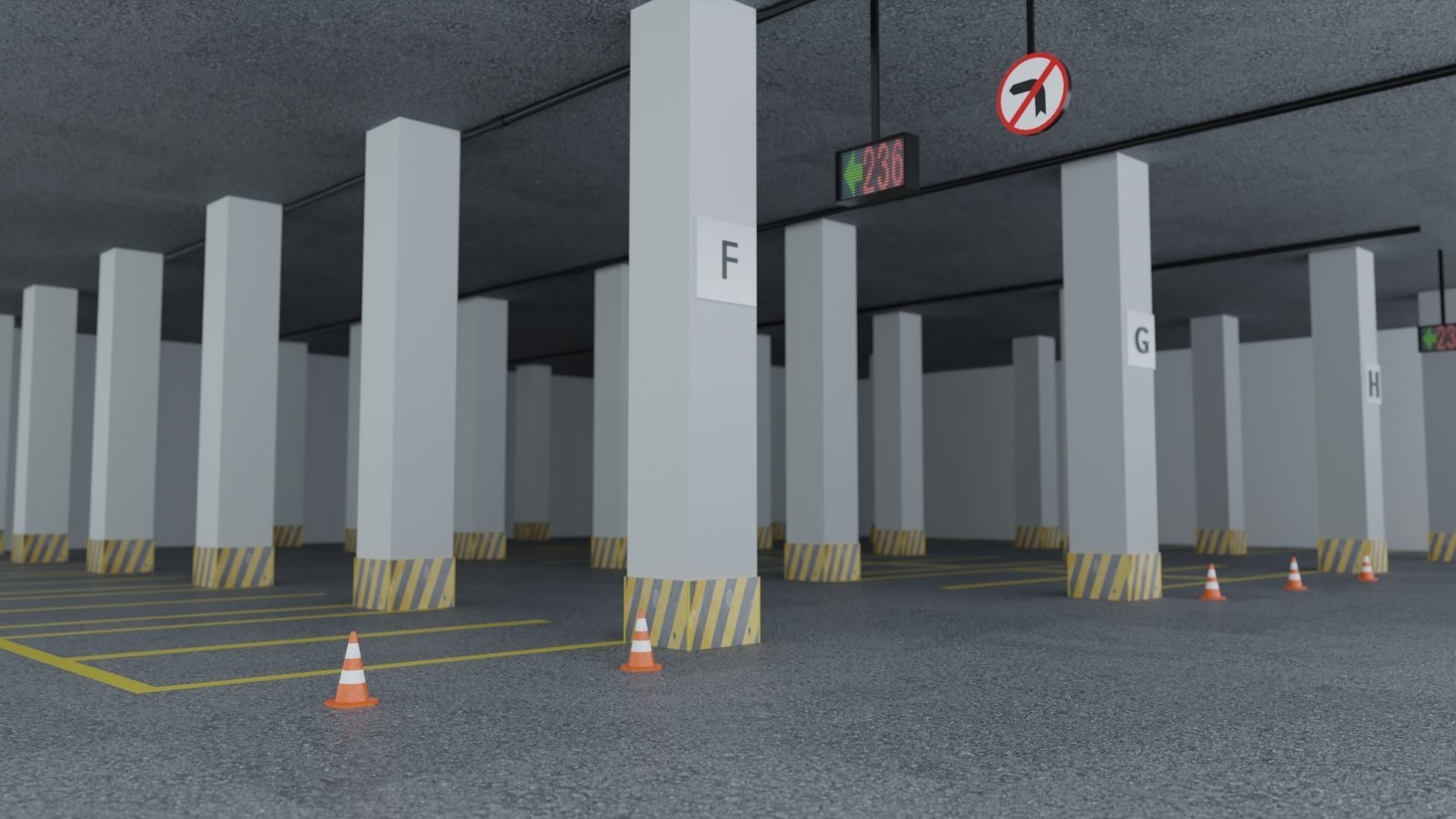 Closed Car Parking Area Low-poly 3D model_2