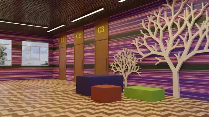 School Hallway - Corridor Scene Low-poly 3D model