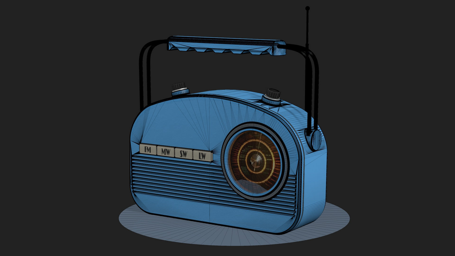High Poly Vintage radio R2 3D model_6