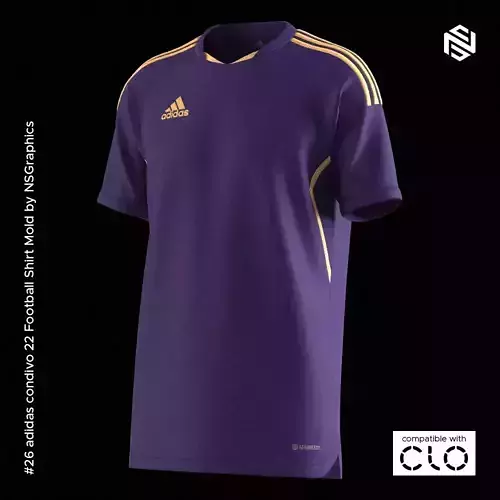 adidas condivo 22 Football Shirt for CLO3D-Marvelous Designer 3D model