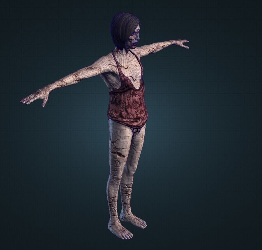 Female Zombie Model 1 Low-poly 3D model_3